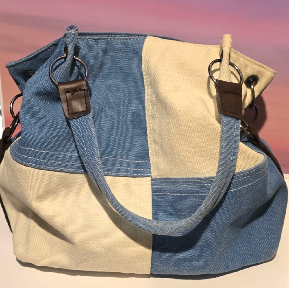 Blue and Cream Women's Tote Bag Great Condition